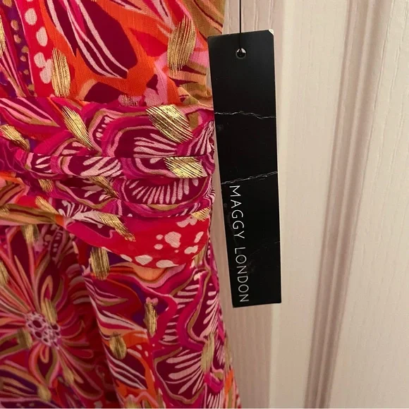 Maggy London One-Shoulder Asymmetrical Dress - Red and Pink Floral - Picture 9 of 9